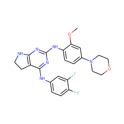 COc1cc(N2CCOCC2)ccc1Nc1nc2c(c(Nc3ccc(F)c(F)c3)n1)CCN2 ZINC000222334707