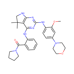 COc1cc(N2CCOCC2)ccc1Nc1nc2c(c(Nc3ccccc3C(=O)N3CCCC3)n1)C(C)(C)CN2 ZINC000221707495