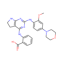 COc1cc(N2CCOCC2)ccc1Nc1nc2c(c(Nc3ccccc3C(=O)O)n1)CCN2 ZINC000221664845