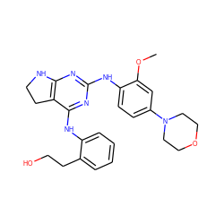 COc1cc(N2CCOCC2)ccc1Nc1nc2c(c(Nc3ccccc3CCO)n1)CCN2 ZINC000200872952