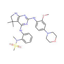 COc1cc(N2CCOCC2)ccc1Nc1nc2c(c(Nc3ccccc3N(C)S(C)(=O)=O)n1)C(C)(C)CN2 ZINC000199041165