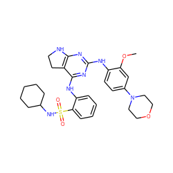 COc1cc(N2CCOCC2)ccc1Nc1nc2c(c(Nc3ccccc3S(=O)(=O)NC3CCCCC3)n1)CCN2 ZINC000221673802