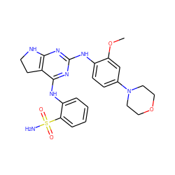 COc1cc(N2CCOCC2)ccc1Nc1nc2c(c(Nc3ccccc3S(N)(=O)=O)n1)CCN2 ZINC000221681567