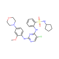 COc1cc(N2CCOCC2)ccc1Nc1ncc(Cl)c(Nc2ccccc2S(=O)(=O)NC2CCCC2)n1 ZINC000049695582