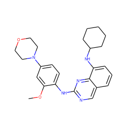 COc1cc(N2CCOCC2)ccc1Nc1ncc2cccc(NC3CCCCC3)c2n1 ZINC000103248462