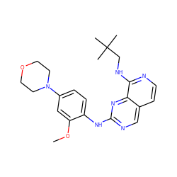 COc1cc(N2CCOCC2)ccc1Nc1ncc2ccnc(NCC(C)(C)C)c2n1 ZINC000223710056