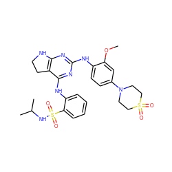 COc1cc(N2CCS(=O)(=O)CC2)ccc1Nc1nc2c(c(Nc3ccccc3S(=O)(=O)NC(C)C)n1)CCN2 ZINC000222350203