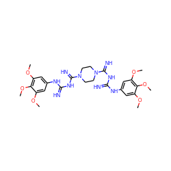 COc1cc(NC(=N)NC(=N)N2CCN(C(=N)NC(=N)Nc3cc(OC)c(OC)c(OC)c3)CC2)cc(OC)c1OC ZINC001772648322