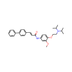 COc1cc(NC(=O)/C=C/c2ccc(-c3ccccc3)cc2)ccc1OCCN(C(C)C)C(C)C ZINC000045322766