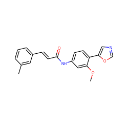 COc1cc(NC(=O)/C=C/c2cccc(C)c2)ccc1-c1cnco1 ZINC000013818695