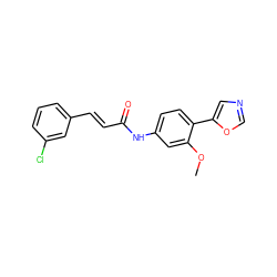 COc1cc(NC(=O)/C=C/c2cccc(Cl)c2)ccc1-c1cnco1 ZINC000013818708