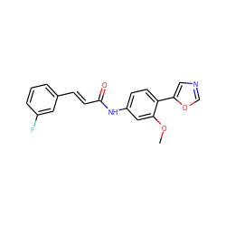 COc1cc(NC(=O)/C=C/c2cccc(F)c2)ccc1-c1cnco1 ZINC000013818701