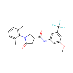 COc1cc(NC(=O)[C@@H]2CC(=O)N(c3c(C)cccc3C)C2)cc(C(F)(F)F)c1 ZINC000205764199