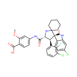 COc1cc(NC(=O)[C@@H]2NC3(CCCCC3)[C@@]3(C(=O)Nc4cc(Cl)ccc43)[C@H]2c2cccc(Cl)c2F)ccc1C(=O)O ZINC001772576773