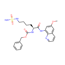 COc1cc(NC(=O)[C@H](CCCCNS(N)(=O)=O)NC(=O)OCc2ccccc2)c2ncccc2c1 ZINC000040899399