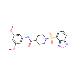 COc1cc(NC(=O)C2CCN(S(=O)(=O)c3cccc4nonc34)CC2)cc(OC)c1 ZINC000002928039