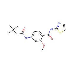 COc1cc(NC(=O)CC(C)(C)C)ccc1C(=O)Nc1nccs1 ZINC000034578010