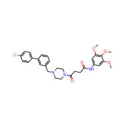 COc1cc(NC(=O)CCC(=O)N2CCN(Cc3cccc(-c4ccc(Cl)cc4)c3)CC2)cc(OC)c1OC ZINC000211465222