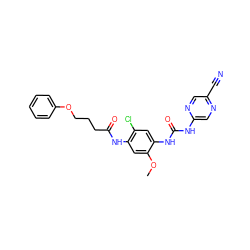 COc1cc(NC(=O)CCCOc2ccccc2)c(Cl)cc1NC(=O)Nc1cnc(C#N)cn1 ZINC000014956142