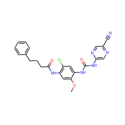 COc1cc(NC(=O)CCCc2ccccc2)c(Cl)cc1NC(=O)Nc1cnc(C#N)cn1 ZINC000014956106