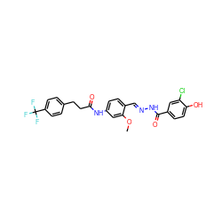 COc1cc(NC(=O)CCc2ccc(C(F)(F)F)cc2)ccc1/C=N/NC(=O)c1ccc(O)c(Cl)c1 ZINC000013492724