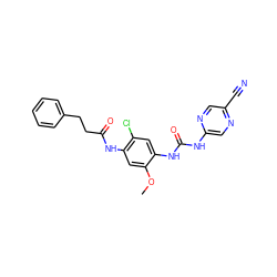 COc1cc(NC(=O)CCc2ccccc2)c(Cl)cc1NC(=O)Nc1cnc(C#N)cn1 ZINC000014956102