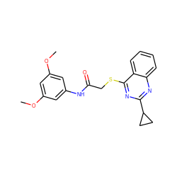 COc1cc(NC(=O)CSc2nc(C3CC3)nc3ccccc23)cc(OC)c1 ZINC000001332665