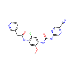 COc1cc(NC(=O)Cc2cccnc2)c(Cl)cc1NC(=O)Nc1cnc(C#N)cn1 ZINC000014956083