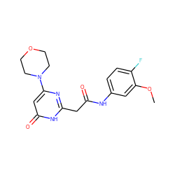 COc1cc(NC(=O)Cc2nc(N3CCOCC3)cc(=O)[nH]2)ccc1F ZINC000095571856