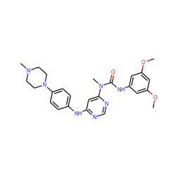 COc1cc(NC(=O)N(C)c2cc(Nc3ccc(N4CCN(C)CC4)cc3)ncn2)cc(OC)c1 ZINC000072126010