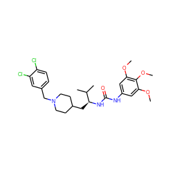 COc1cc(NC(=O)N[C@@H](CC2CCN(Cc3ccc(Cl)c(Cl)c3)CC2)C(C)C)cc(OC)c1OC ZINC000027180468