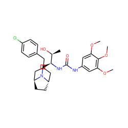 COc1cc(NC(=O)N[C@@H](CN2[C@H]3CC[C@H]2CC(Cc2ccc(Cl)cc2)C3)[C@H](C)O)cc(OC)c1OC ZINC000100970076