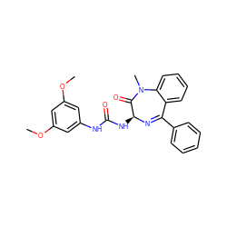 COc1cc(NC(=O)N[C@@H]2N=C(c3ccccc3)c3ccccc3N(C)C2=O)cc(OC)c1 ZINC000013732865