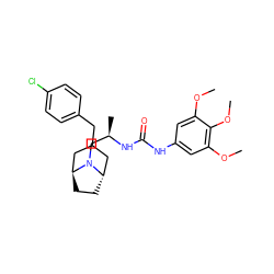 COc1cc(NC(=O)N[C@H](C)CN2[C@H]3CC[C@H]2CC(Cc2ccc(Cl)cc2)C3)cc(OC)c1OC ZINC000100970096