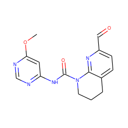 COc1cc(NC(=O)N2CCCc3ccc(C=O)nc32)ncn1 ZINC001772611454