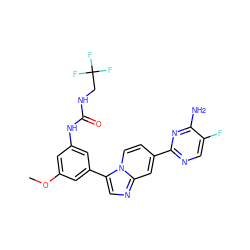 COc1cc(NC(=O)NCC(F)(F)F)cc(-c2cnc3cc(-c4ncc(F)c(N)n4)ccn23)c1 ZINC000150335291