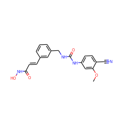 COc1cc(NC(=O)NCc2cccc(/C=C/C(=O)NO)c2)ccc1C#N ZINC000058582735