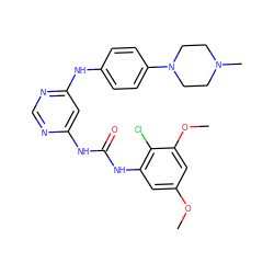 COc1cc(NC(=O)Nc2cc(Nc3ccc(N4CCN(C)CC4)cc3)ncn2)c(Cl)c(OC)c1 ZINC000072122793