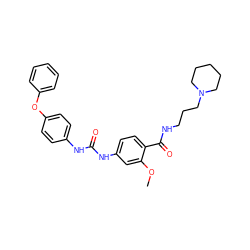 COc1cc(NC(=O)Nc2ccc(Oc3ccccc3)cc2)ccc1C(=O)NCCCN1CCCCC1 ZINC000028361420