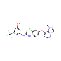 COc1cc(NC(=O)Nc2ccc(Oc3ncnc4ccn(C)c34)cc2Cl)cc(C(F)(F)F)c1 ZINC000064409774