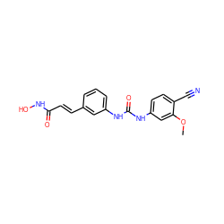 COc1cc(NC(=O)Nc2cccc(/C=C/C(=O)NO)c2)ccc1C#N ZINC000058574874