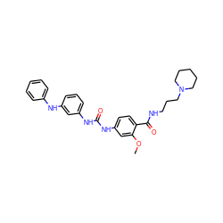 COc1cc(NC(=O)Nc2cccc(Nc3ccccc3)c2)ccc1C(=O)NCCCN1CCCCC1 ZINC000003961880