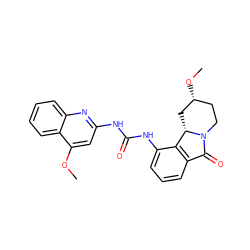 COc1cc(NC(=O)Nc2cccc3c2[C@@H]2C[C@H](OC)CCN2C3=O)nc2ccccc12 ZINC000118089080