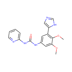 COc1cc(NC(=O)Nc2ccccn2)cc(-c2cnc[nH]2)c1OC ZINC000653767650