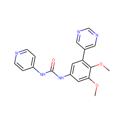 COc1cc(NC(=O)Nc2ccncc2)cc(-c2cncnc2)c1OC ZINC000653705317