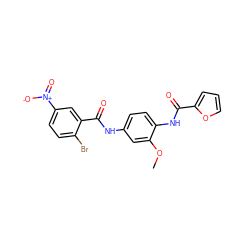 COc1cc(NC(=O)c2cc([N+](=O)[O-])ccc2Br)ccc1NC(=O)c1ccco1 ZINC000001217485