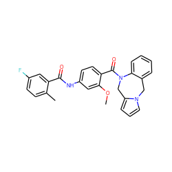 COc1cc(NC(=O)c2cc(F)ccc2C)ccc1C(=O)N1Cc2cccn2Cc2ccccc21 ZINC000013780021