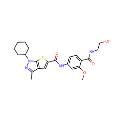 COc1cc(NC(=O)c2cc3c(C)nn(C4CCCCC4)c3s2)ccc1C(=O)NCCO ZINC000114710857