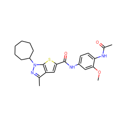 COc1cc(NC(=O)c2cc3c(C)nn(C4CCCCCC4)c3s2)ccc1NC(C)=O ZINC000114712452