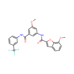 COc1cc(NC(=O)c2cc3cccc(OC)c3o2)cc(C(=O)Nc2cccc(C(F)(F)F)c2)c1 ZINC000013682480